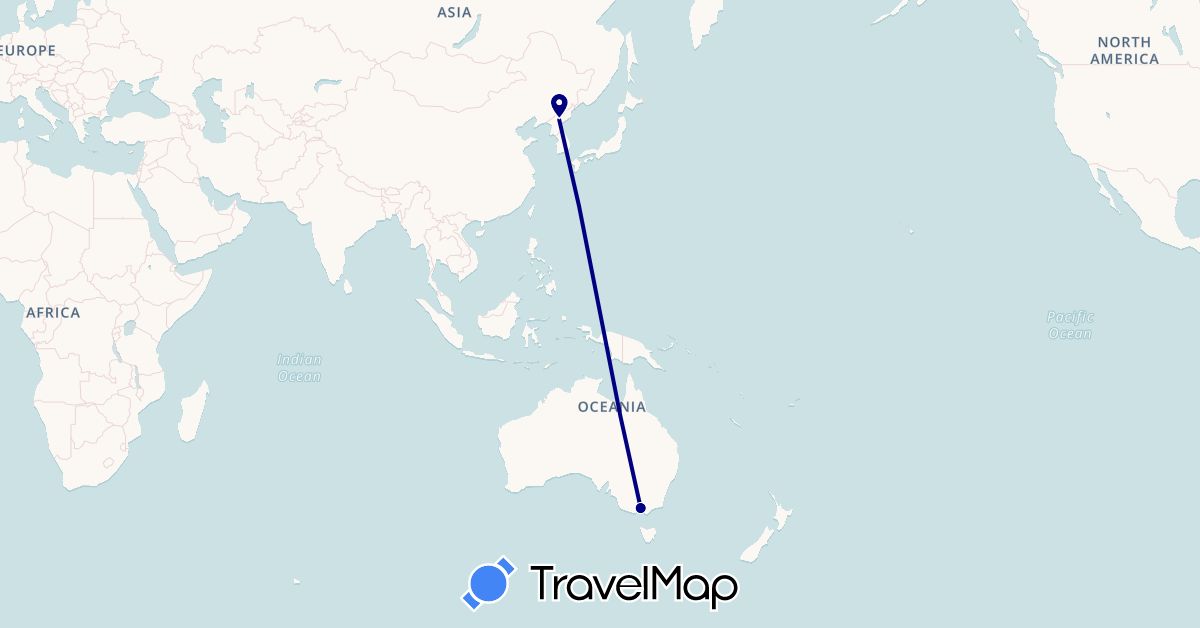 TravelMap itinerary: driving in Australia, North Korea (Asia, Oceania)
